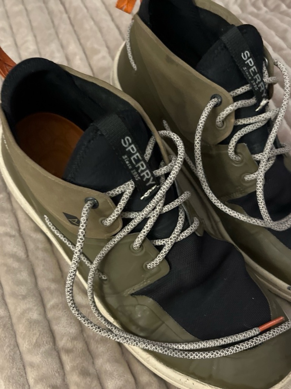 Sperry Men's Olive and Black Lace-Up Boat Shoes